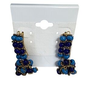 Blue and Gold Beaded Earrings